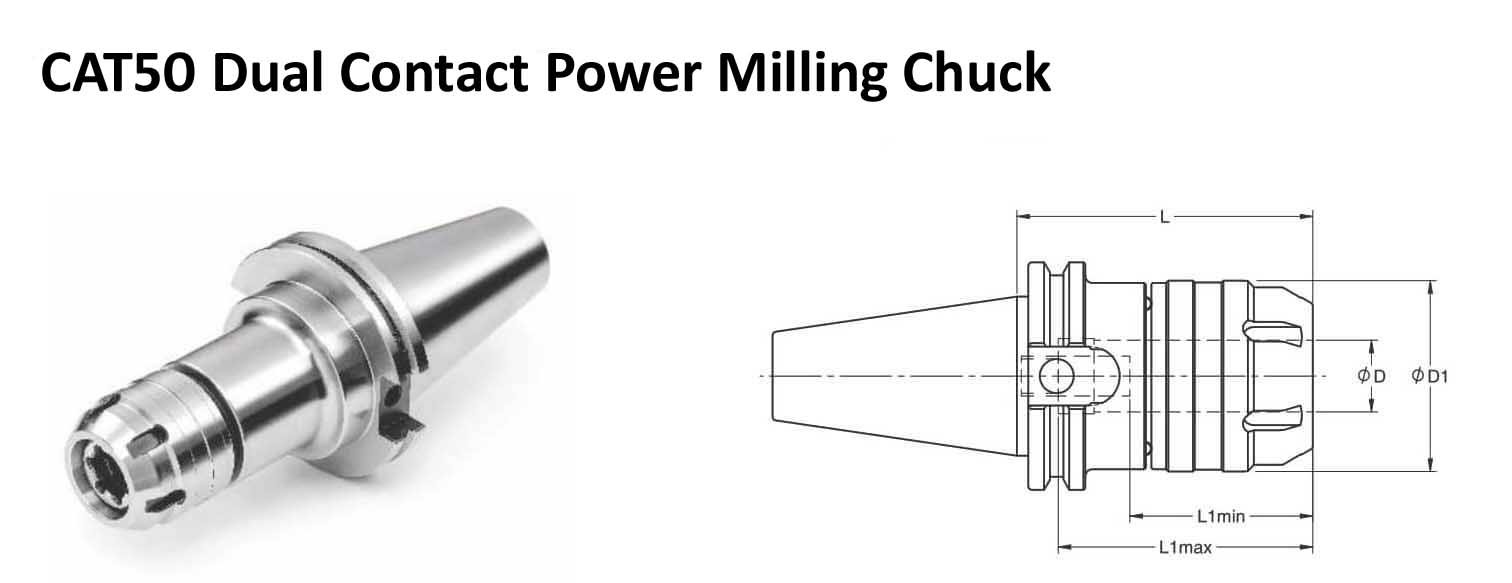 CAT50 C 0.750 - 5.00 Face Contact Power Milling Chuck (Balanced to 2.5G 25000 rpm)